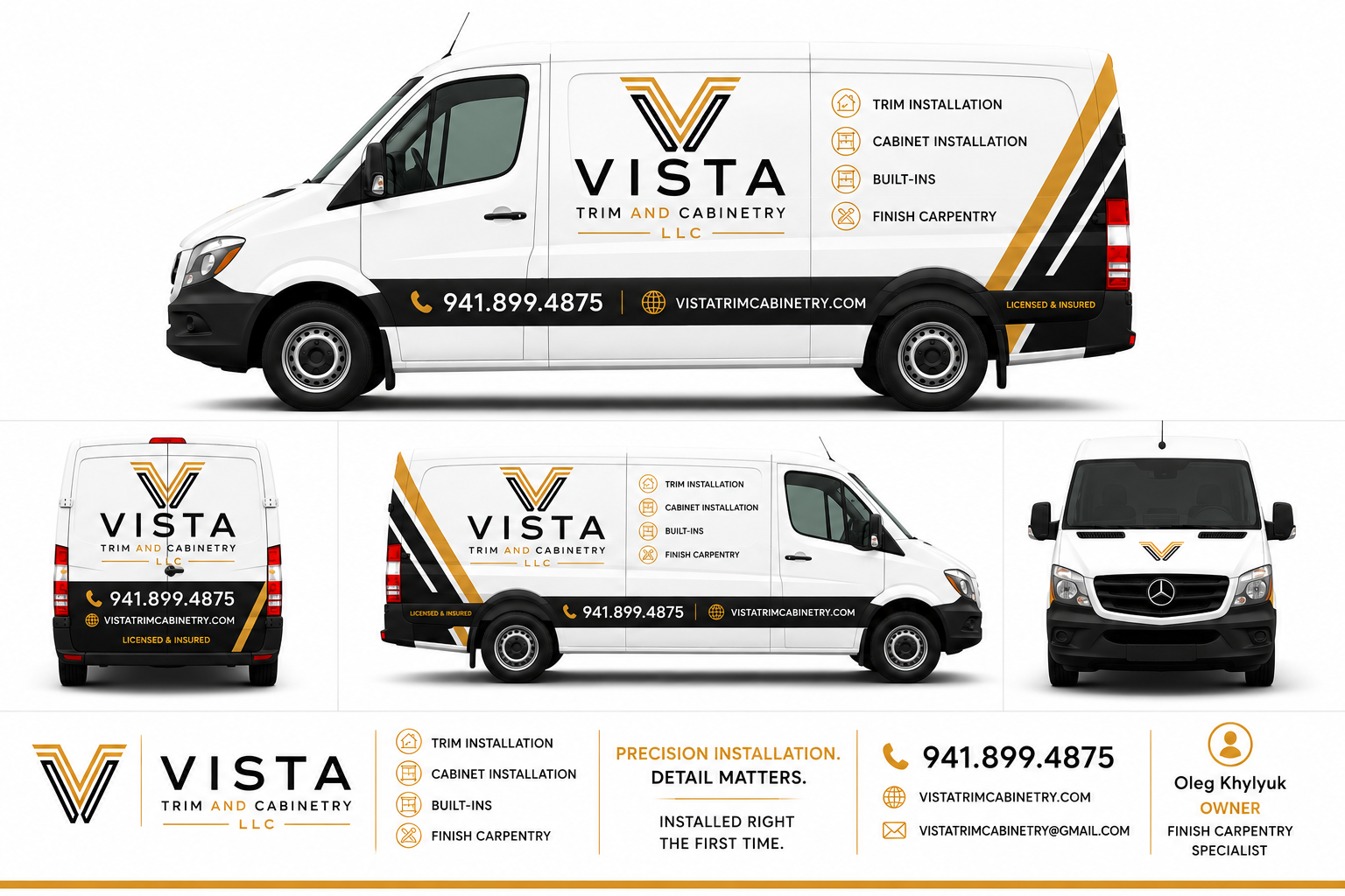 Vista Trim & Cabinetry LLC branded Mercedes Sprinter work van